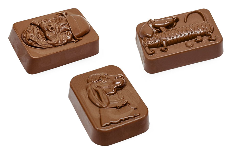 Шоколадные фигурки собачек: Барбос, Такса, Пес с сигарой