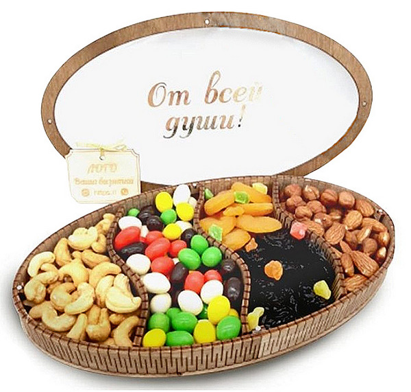 Подарочный набор для клиентов и бизнес-партнеров: орехи и сухофрукты в деревянном ящике