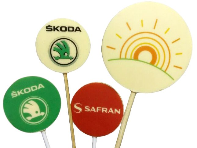 Круглые конфеты на палочке с печатью логотипа