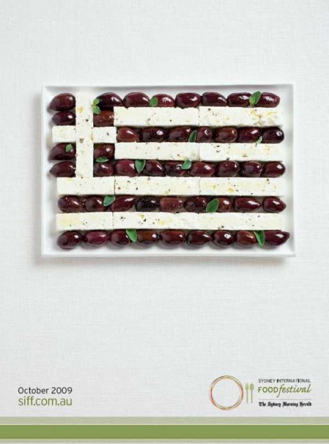 Аппетитная реклама - флаги из национальных продуктов. Греция