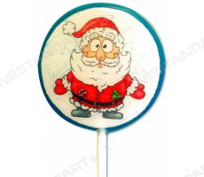 Круглая конфетка из шоколада с полноцветной печатью изображения Деда Мороза