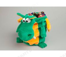 Мягкий Дракон-рюкзачок, емкость для подарков малый  (зеленый)