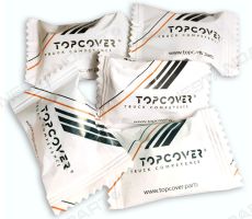 Карамель с логотипом Topcover в упаковке флоу-пак
