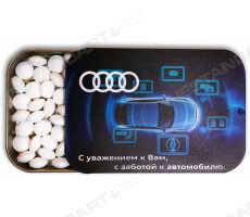 Освежающие драже в металлической баночке с логотипом Audi