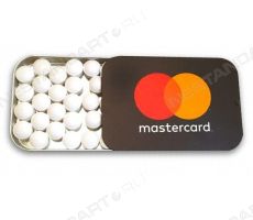 Освежающие конфеты в металлической баночке с крышкой слайд-тин с логотипом Mastercard
