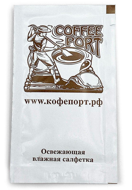 Влажная салфетка в индивидуальной упаковке с логотипом Coffee Port