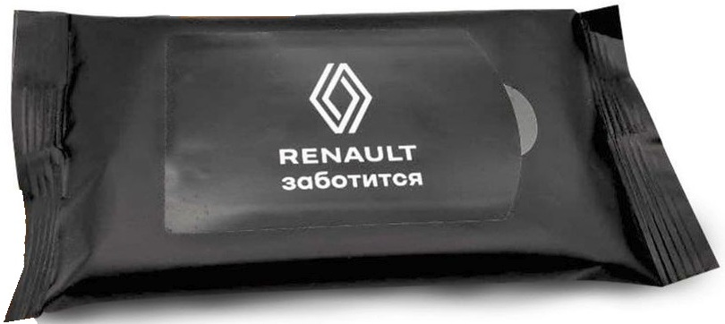 Влажные салфетки в черной упаковке с логотипом Renault