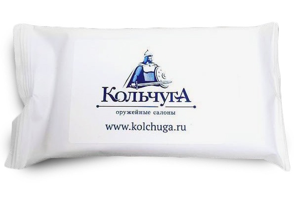 Влажные салфетки для рук и лица с логотипом оружейного магазина Кольчуга