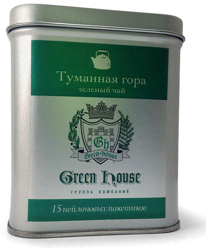 Чай в пакетиках в металлической банке с логотипом Green House